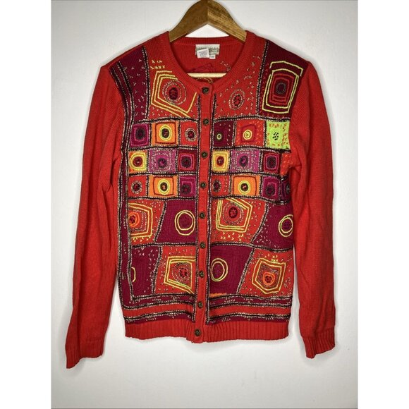 Colwater Creek Cardigan Knit Embroidered Sweater Red Women's XS - Picture 1 of 9